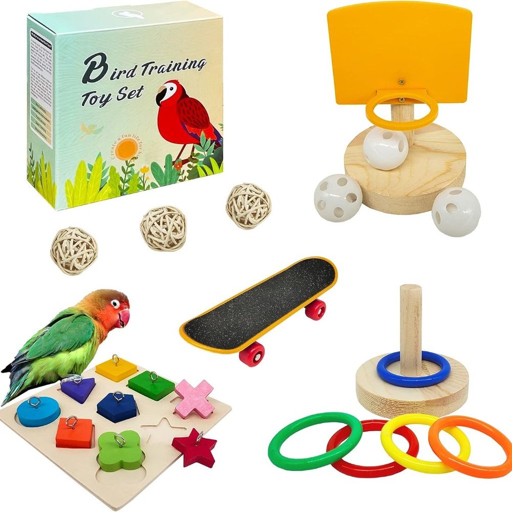 Bird Toys for Parakeets,5pcs Parrot Toys Set Include Bird Basketball Toy